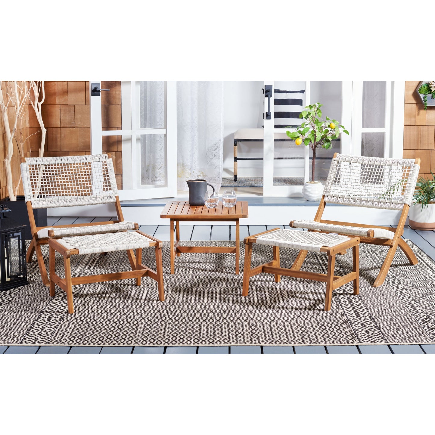 Ensemble de chaises et table d'extérieur SAFAVIEH Lissy en acacia et corde - 24 l x 28 p x 31 h