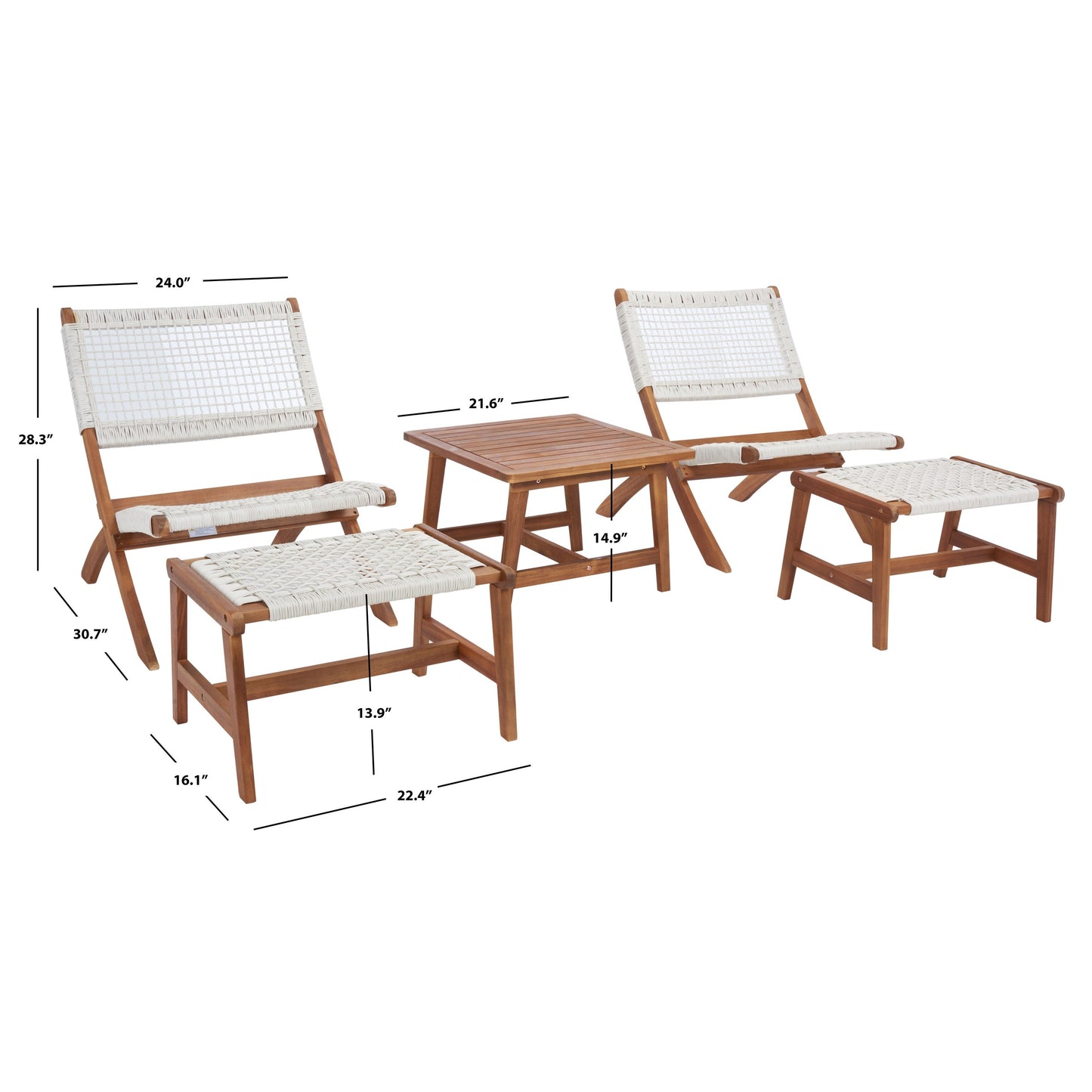 Ensemble de chaises et table d'extérieur SAFAVIEH Lissy en acacia et corde - 24 l x 28 p x 31 h