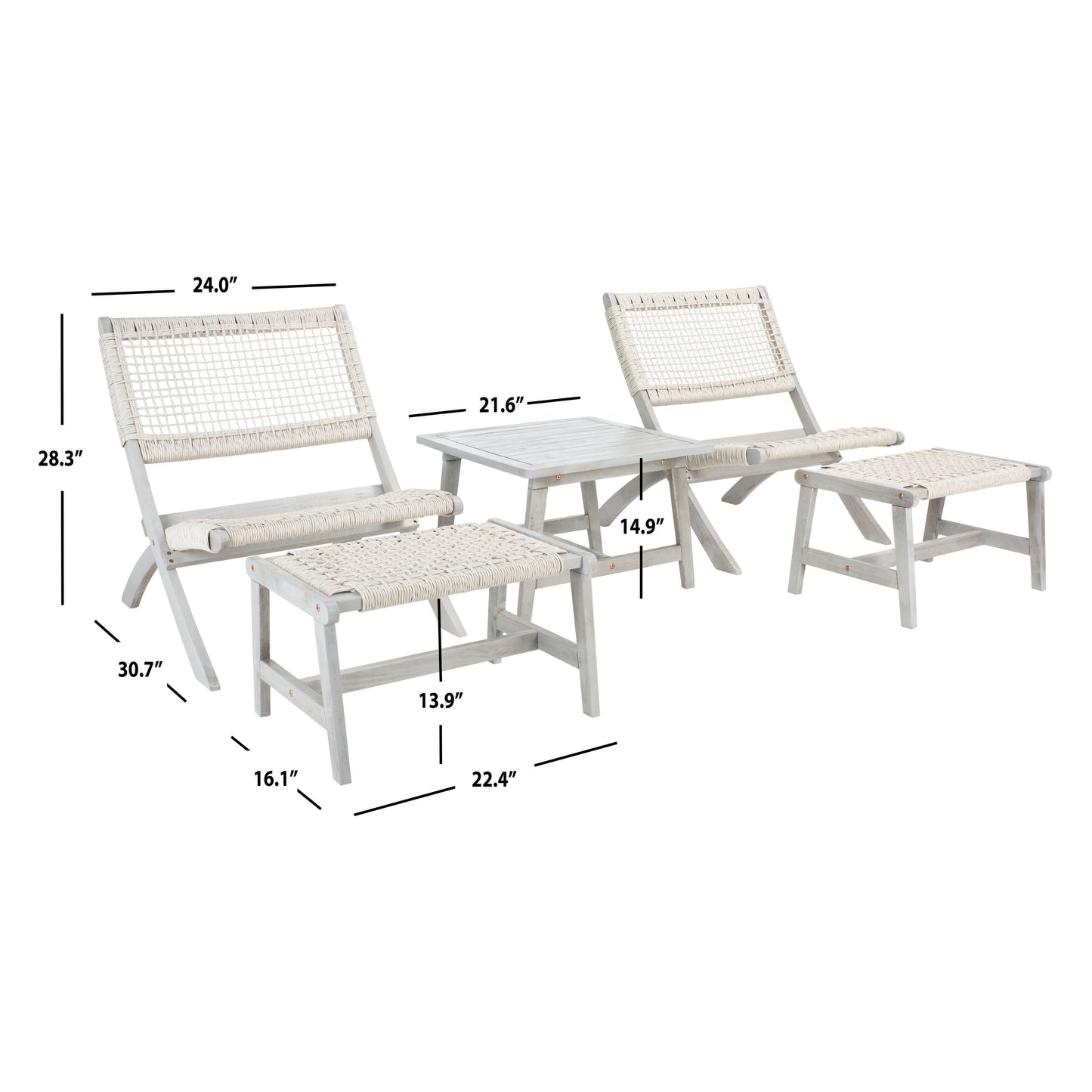 Ensemble de chaises et table d'extérieur SAFAVIEH Lissy en acacia et corde - 24 l x 28 p x 31 h