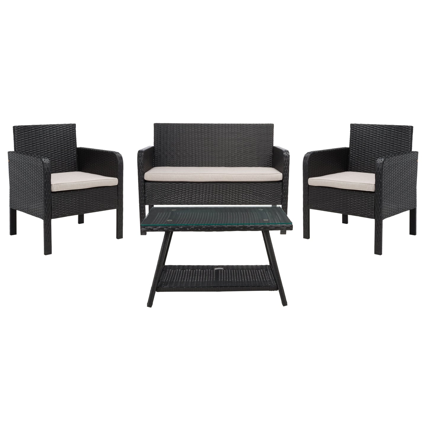 Ensemble de salon de jardin 4 pièces SAFAVIEH Aboka en osier et acier - 42 l x 21 p x 31 h