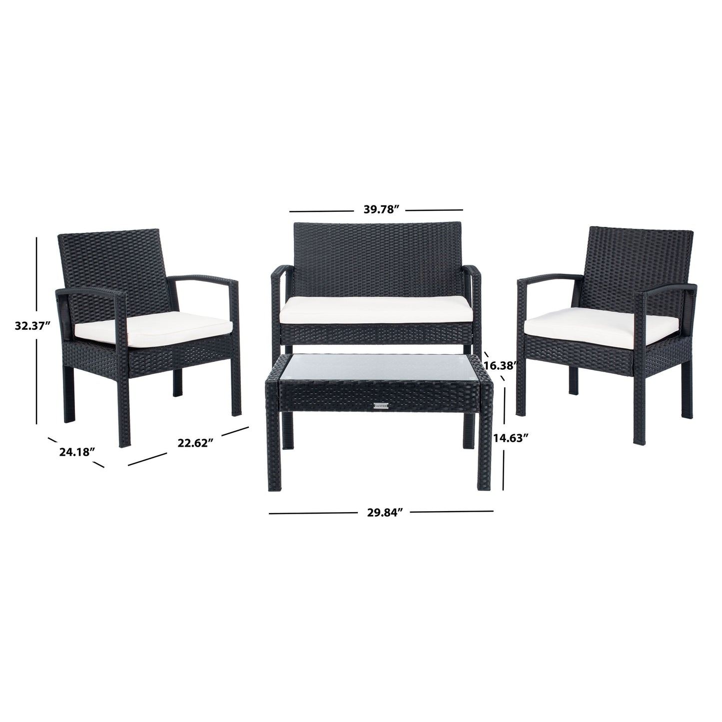 Ensemble de patio d'extérieur Bassey 4 pièces SAFAVIEH - 40 l x 24 p x 32 h