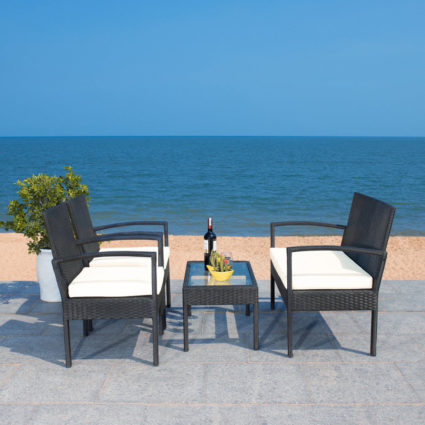 Ensemble de patio d'extérieur Bassey 4 pièces SAFAVIEH - 40 l x 24 p x 32 h