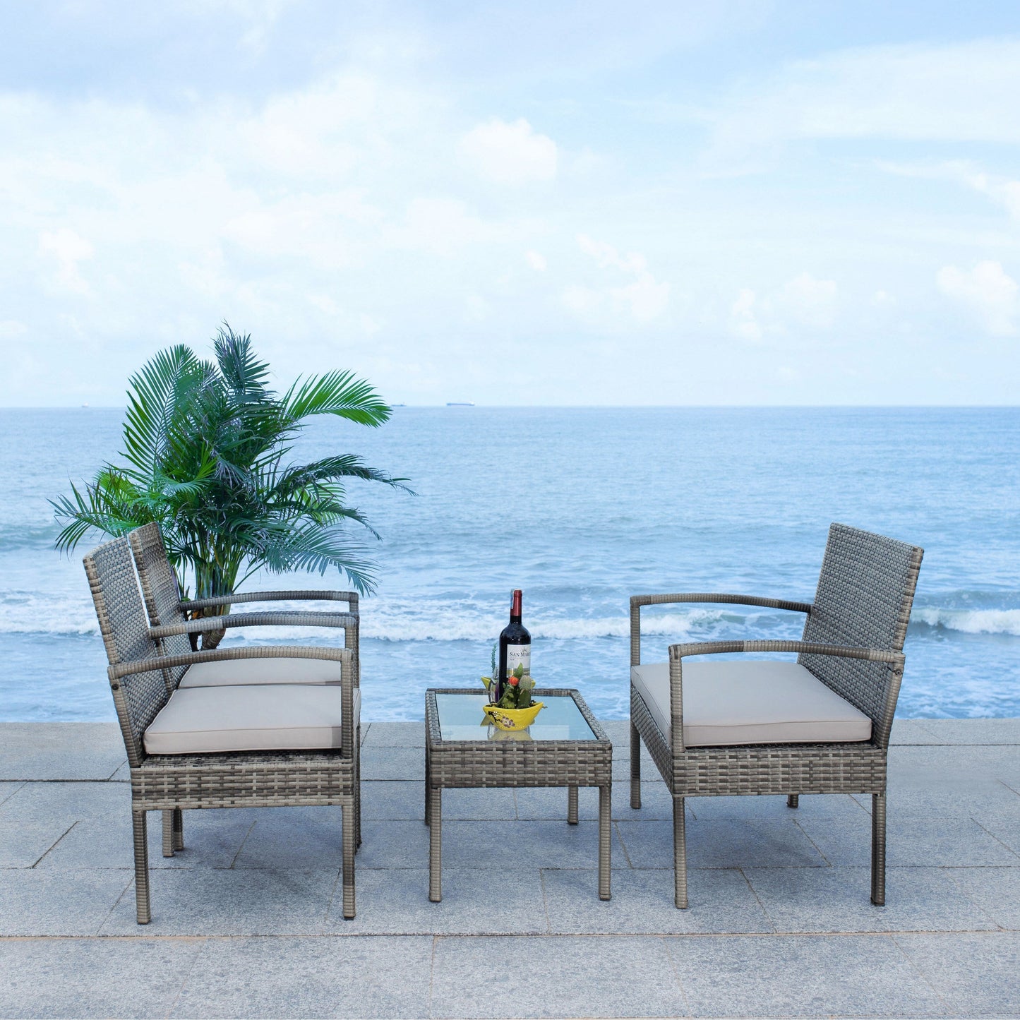 Ensemble de patio d'extérieur Bassey 4 pièces SAFAVIEH - 40 l x 24 p x 32 h
