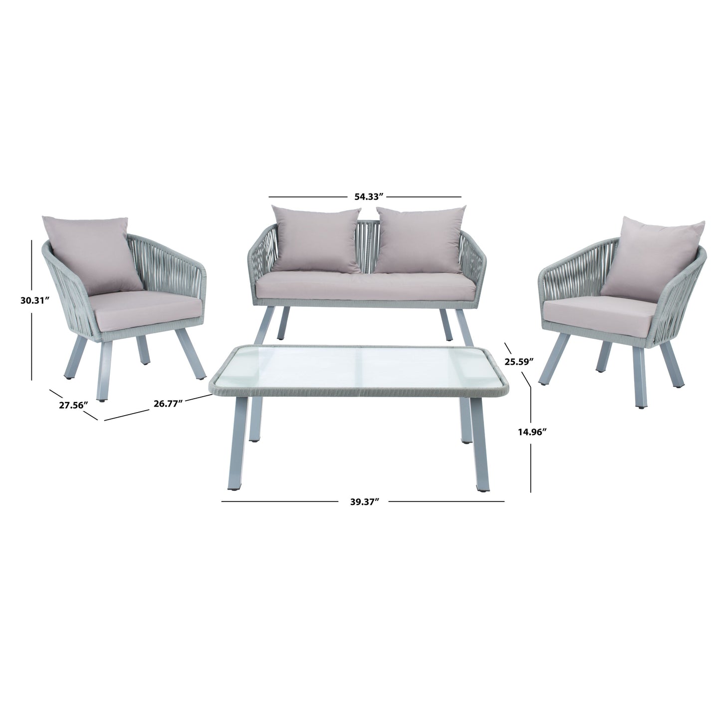 Ensemble de jardin extérieur SAFAVIEH Endorina 4 pièces en corde – 54 l x 30 p x 28 h