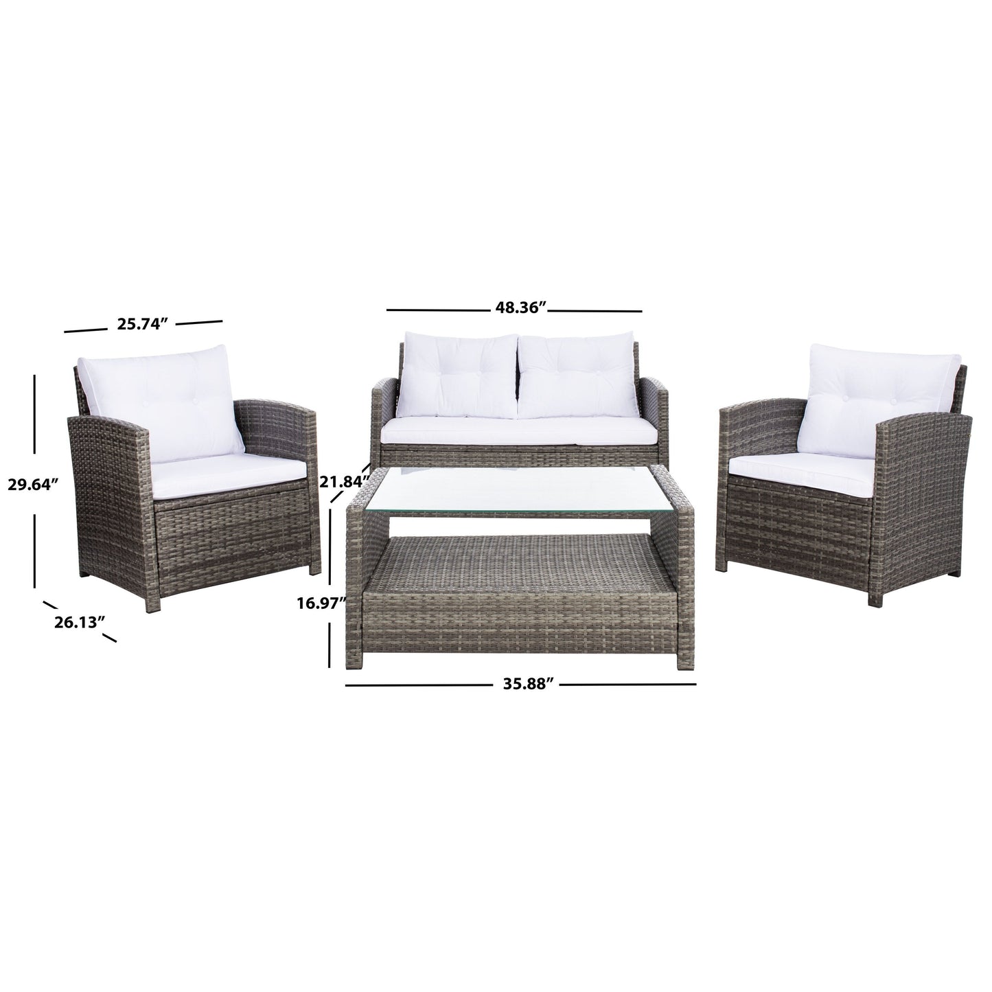 Ensemble de patio SAFAVIEH Outdoor Eranda 4 pièces - 48 L x 30 P x 26 H