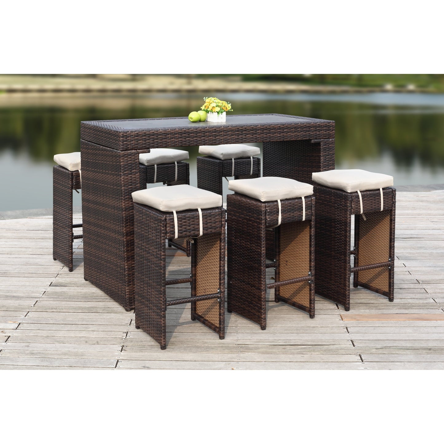 SAFAVIEH Ensemble de bar extérieur Euda (7 pièces) - 29Lx59Px42H