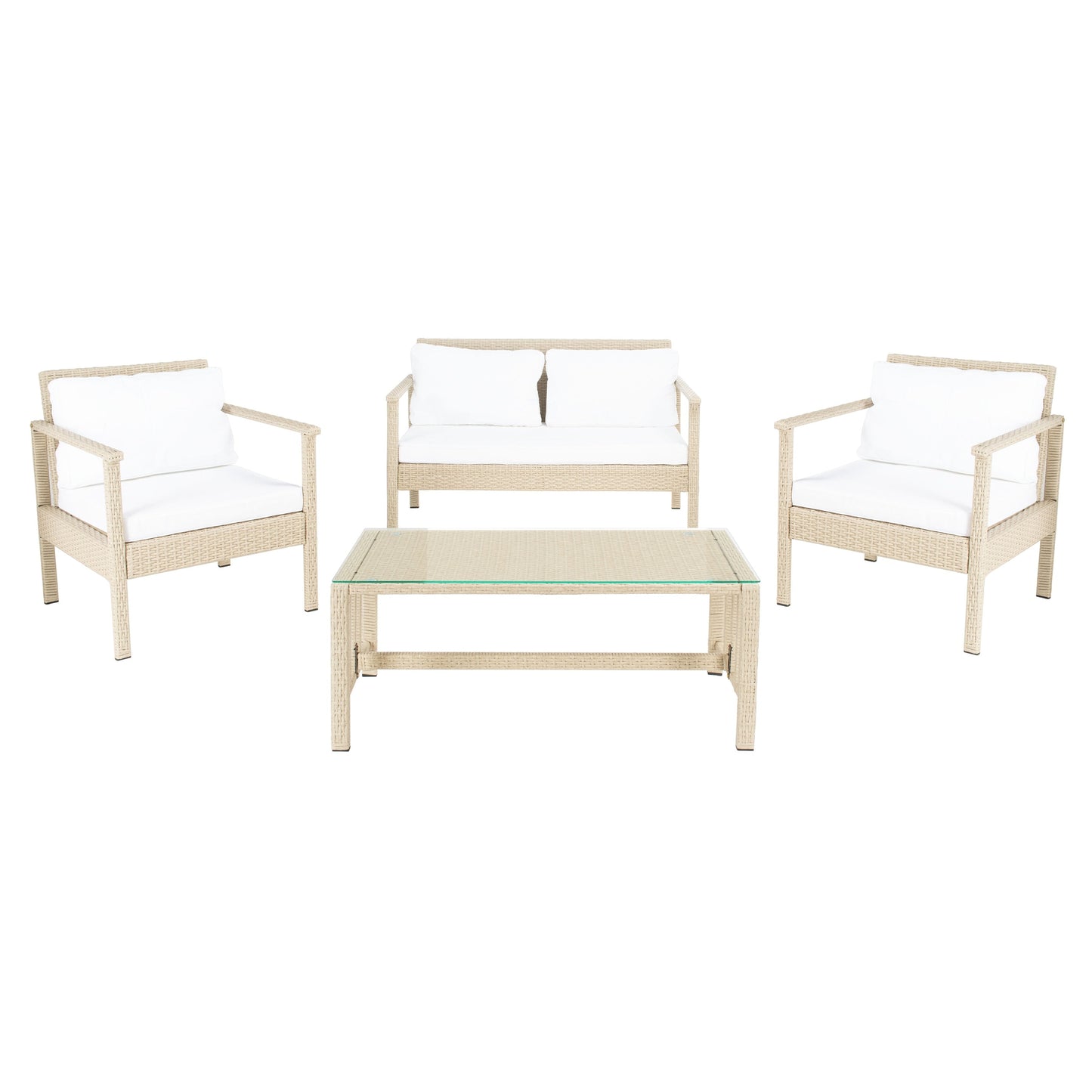 Ensemble de salon de jardin d'extérieur en osier 4 pièces SAFAVIEH - 51 L x 30 P x 30 H