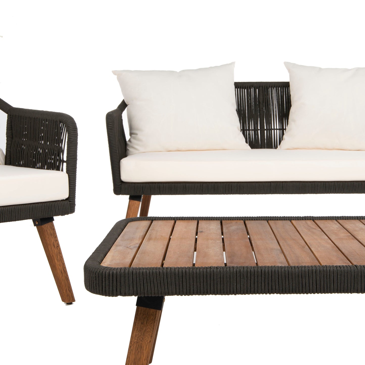 Ensemble de salon d'extérieur Jaliyah 4 pièces en corde SAFAVIEH - 39 l x 25 p x 15 h