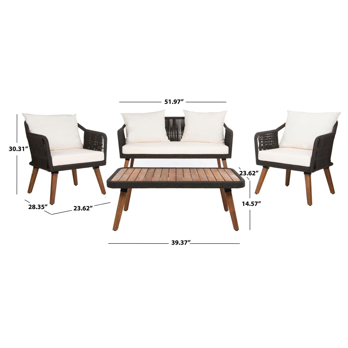 Ensemble de salon d'extérieur Jaliyah 4 pièces en corde SAFAVIEH - 39 l x 25 p x 15 h