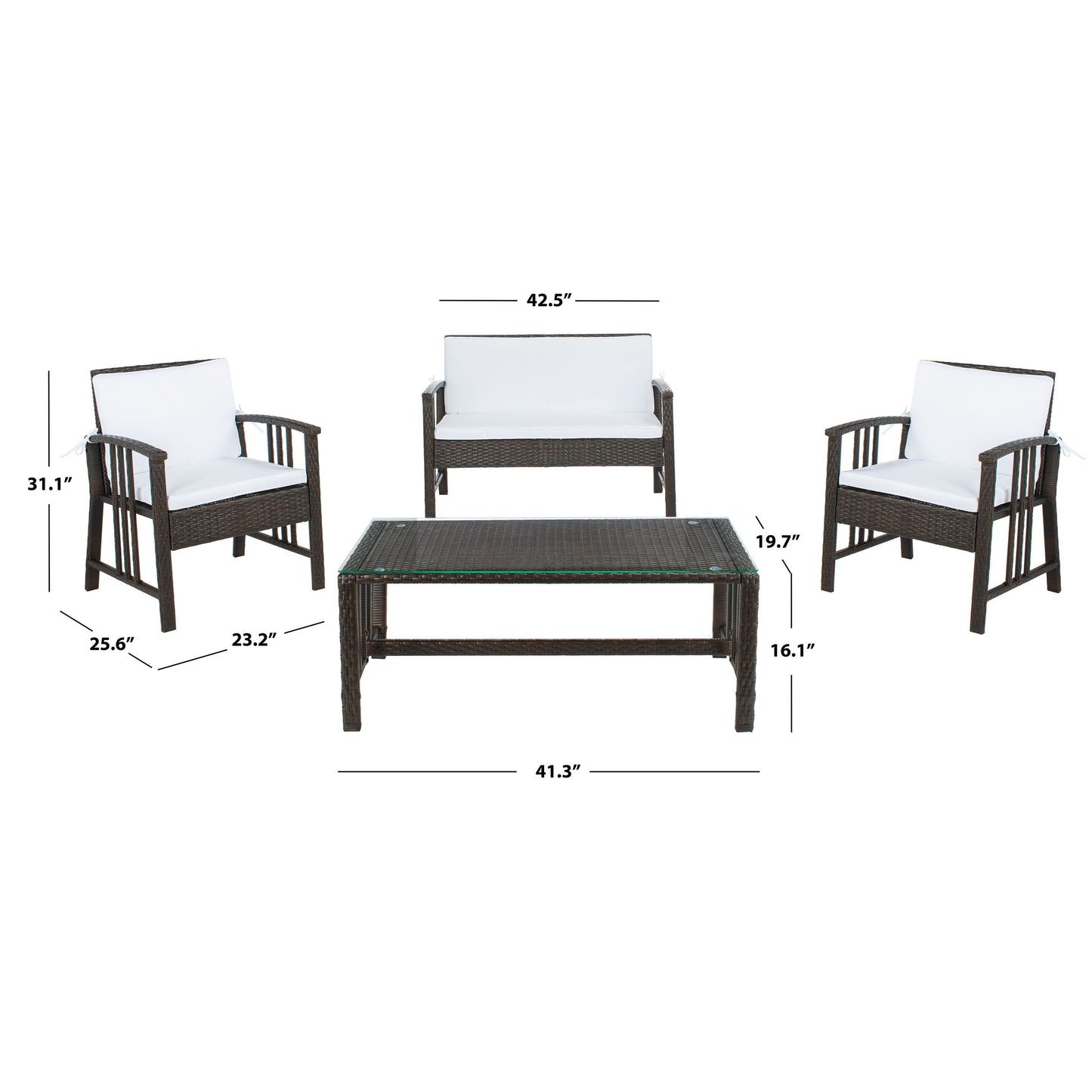 Ensemble de salon d'extérieur en osier SAFAVIEH Jeta 4 pièces - 43 L x 31 P x 26 H