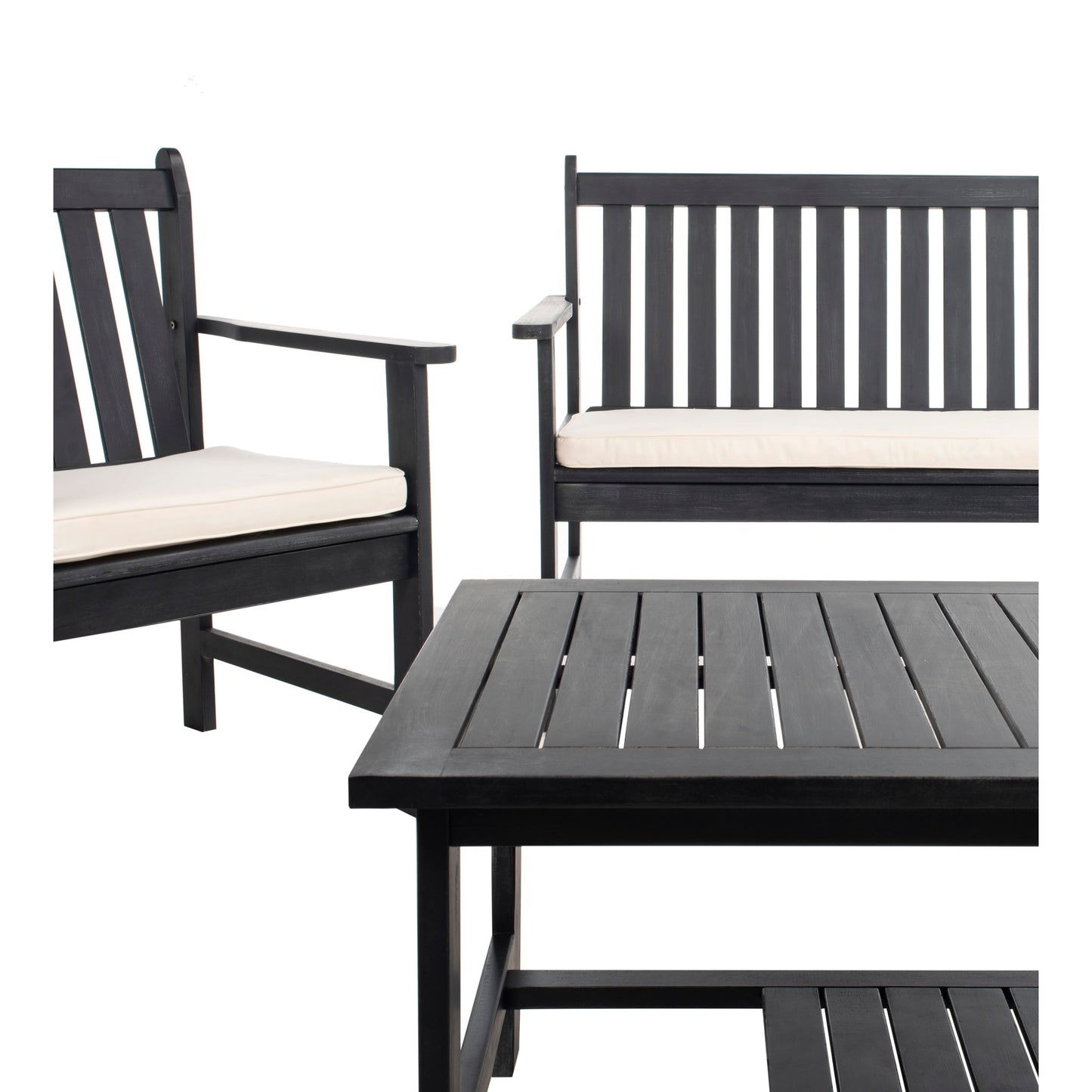 Ensemble de jardin 4 pièces Burbank de SAFAVIEH - Noir/Blanc - 44 L x 25 P x 34 H