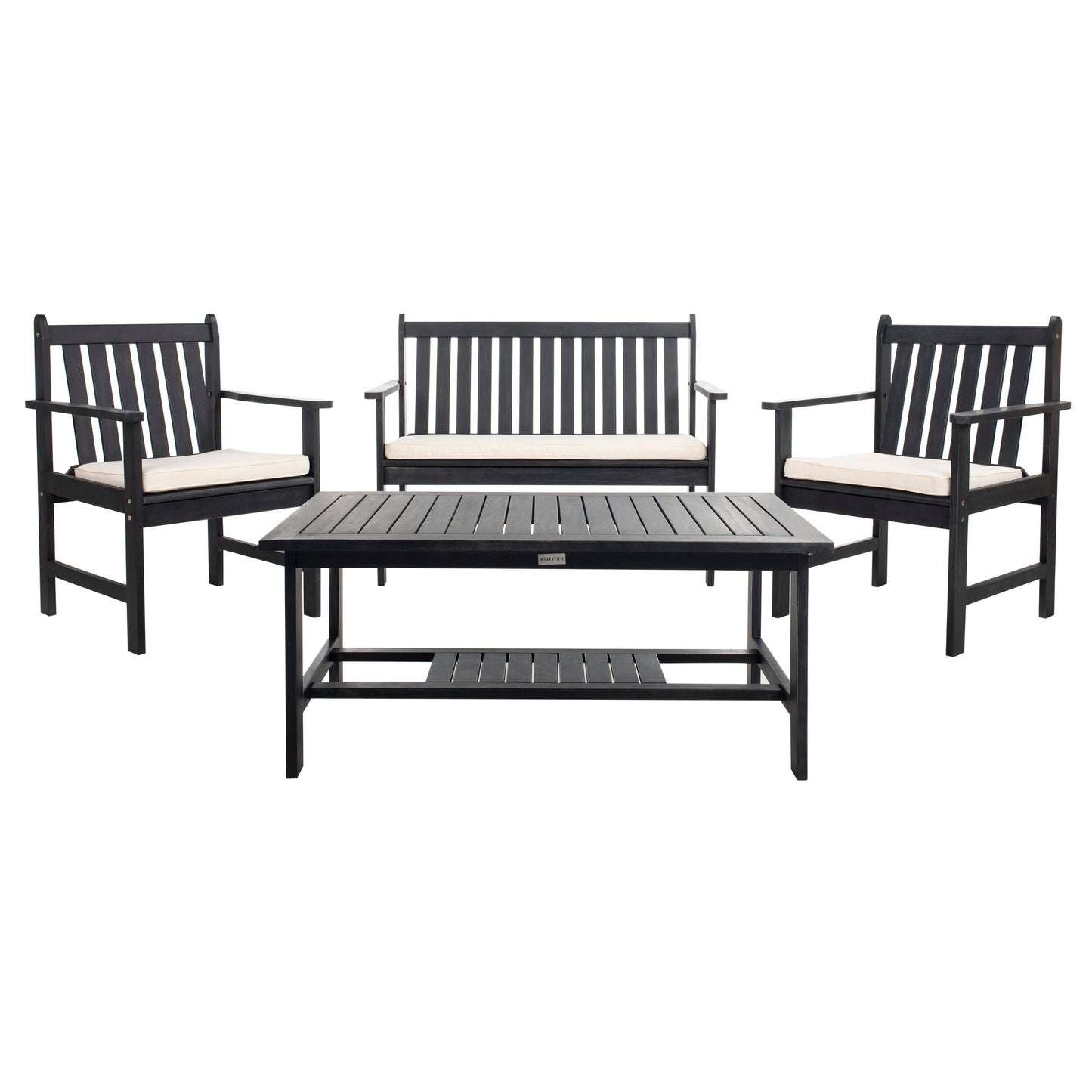 Ensemble de jardin 4 pièces Burbank de SAFAVIEH - Noir/Blanc - 44 L x 25 P x 34 H