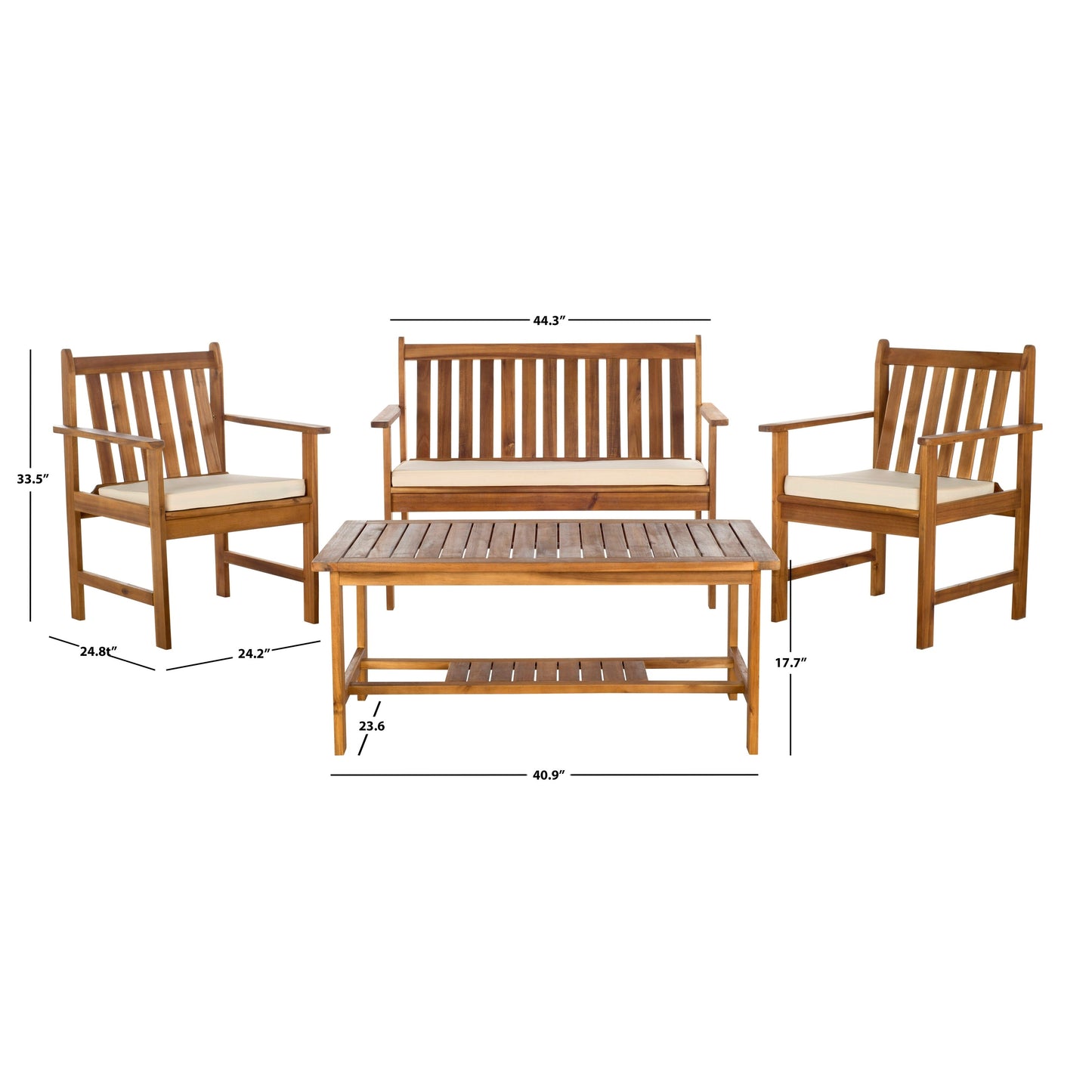 Ensemble de meubles d'extérieur SAFAVIEH Burbank en bois d'acacia brun, 4 pièces - 44 l x 25 P x 34 H