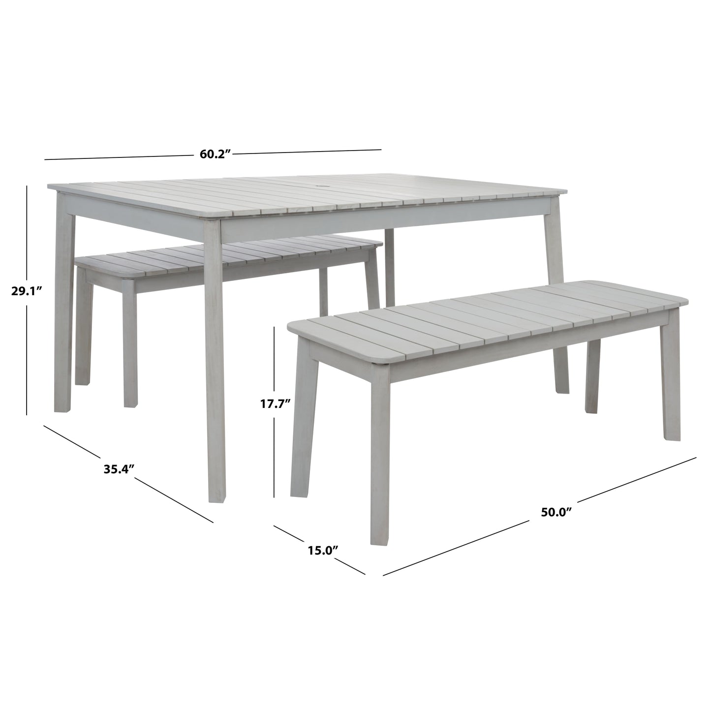 Ensemble de salle à manger d'extérieur SAFAVIEH Europa avec table et 2 bancs - 35 L x 60 P x 29 H