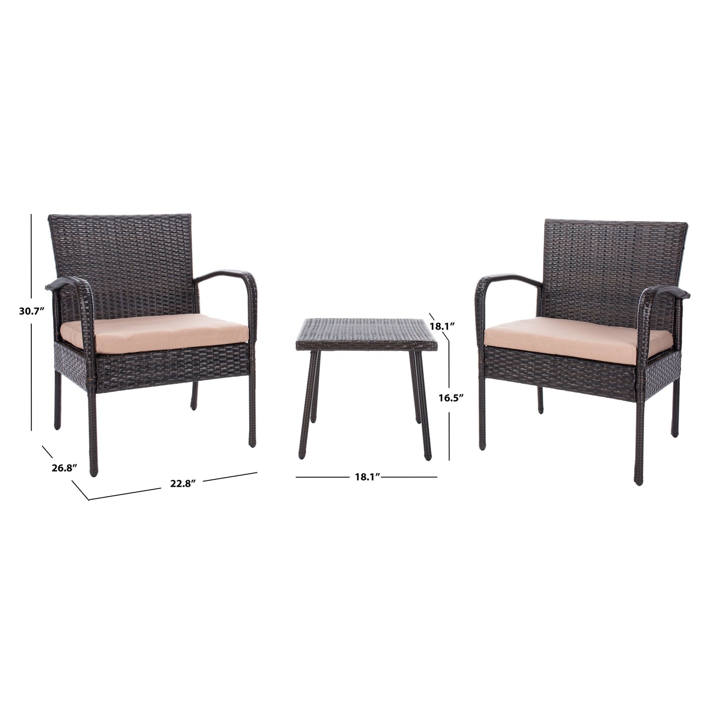Ensemble de salon de jardin 3 pièces SAFAVIEH Moore - 23 L x 27 P x 31 H