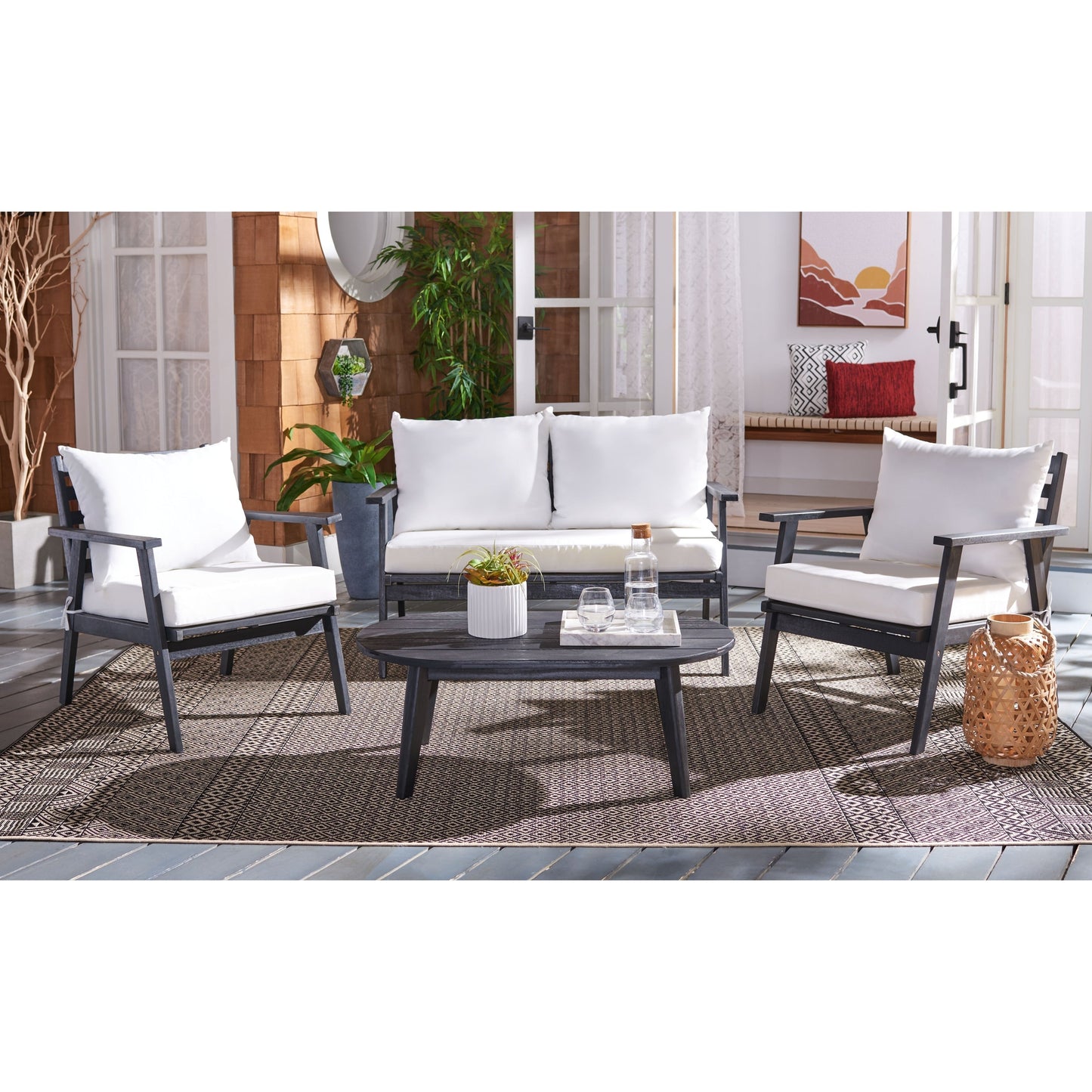 Ensemble de jardin d'extérieur Lupe 4 pièces SAFAVIEH - 49 L x 31 P x 30 H
