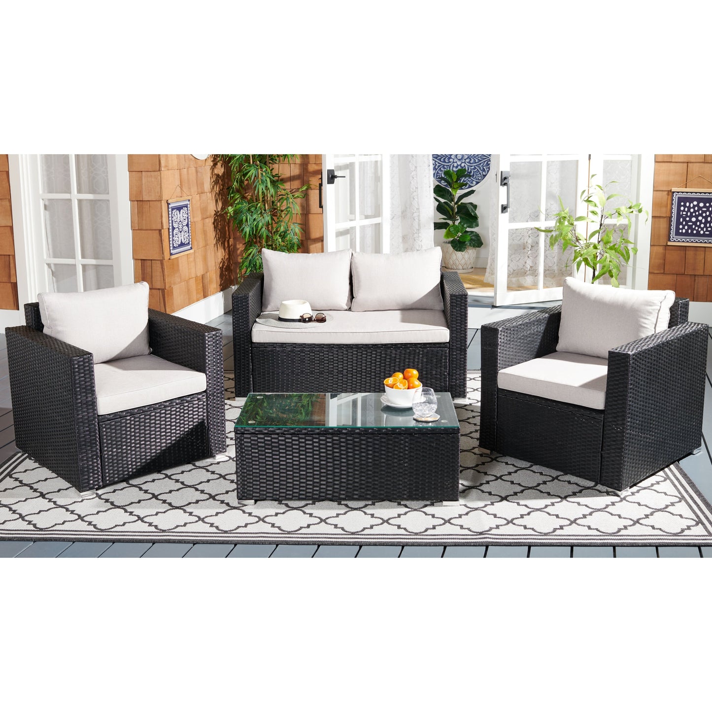 Ensemble de patio d'extérieur en osier Natalee de SAFAVIEH, 4 pièces – 50 l x 27 p x 28 h