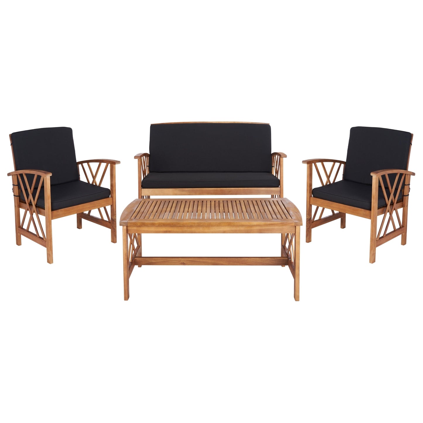 Ensemble de jardin d'extérieur Nayely 4 pièces en bois d'acacia massif SAFAVIEH - 47 L x 33 P x 26 H