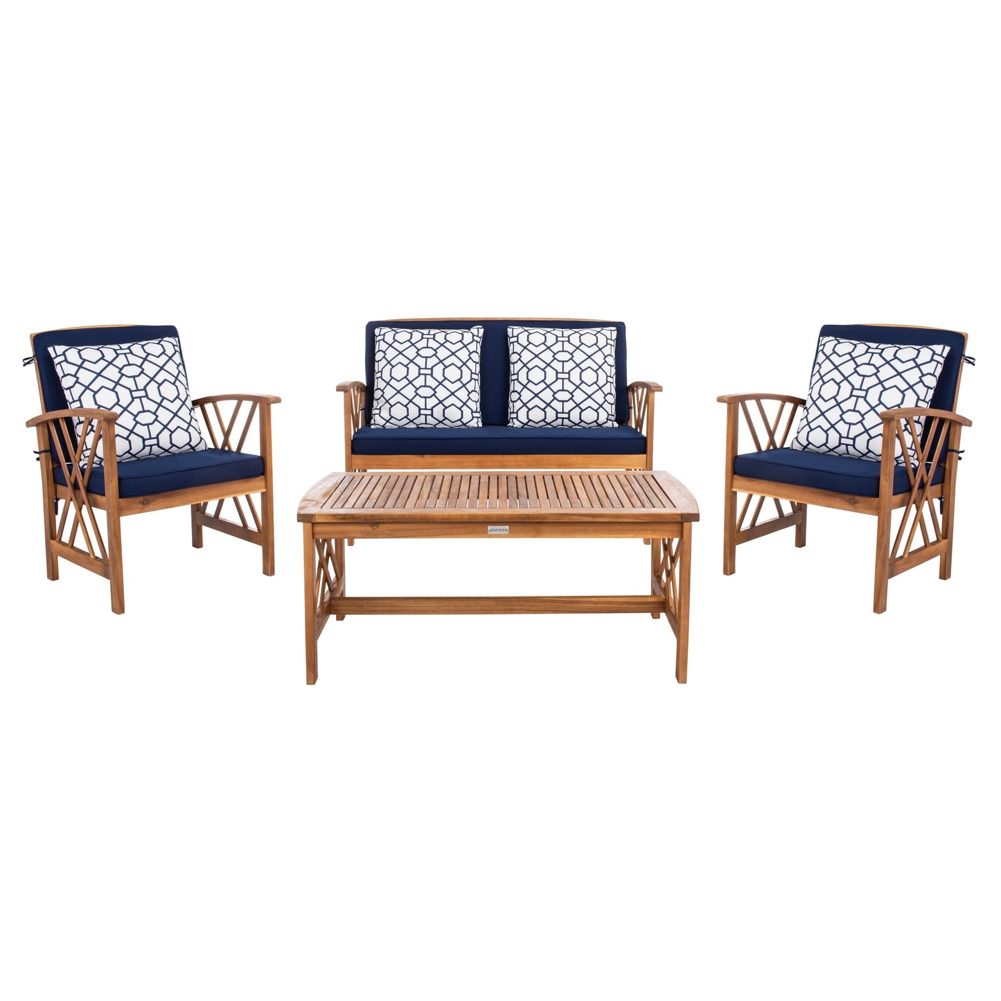 Ensemble de jardin d'extérieur Nayely 4 pièces en bois d'acacia massif SAFAVIEH - 47 L x 33 P x 26 H