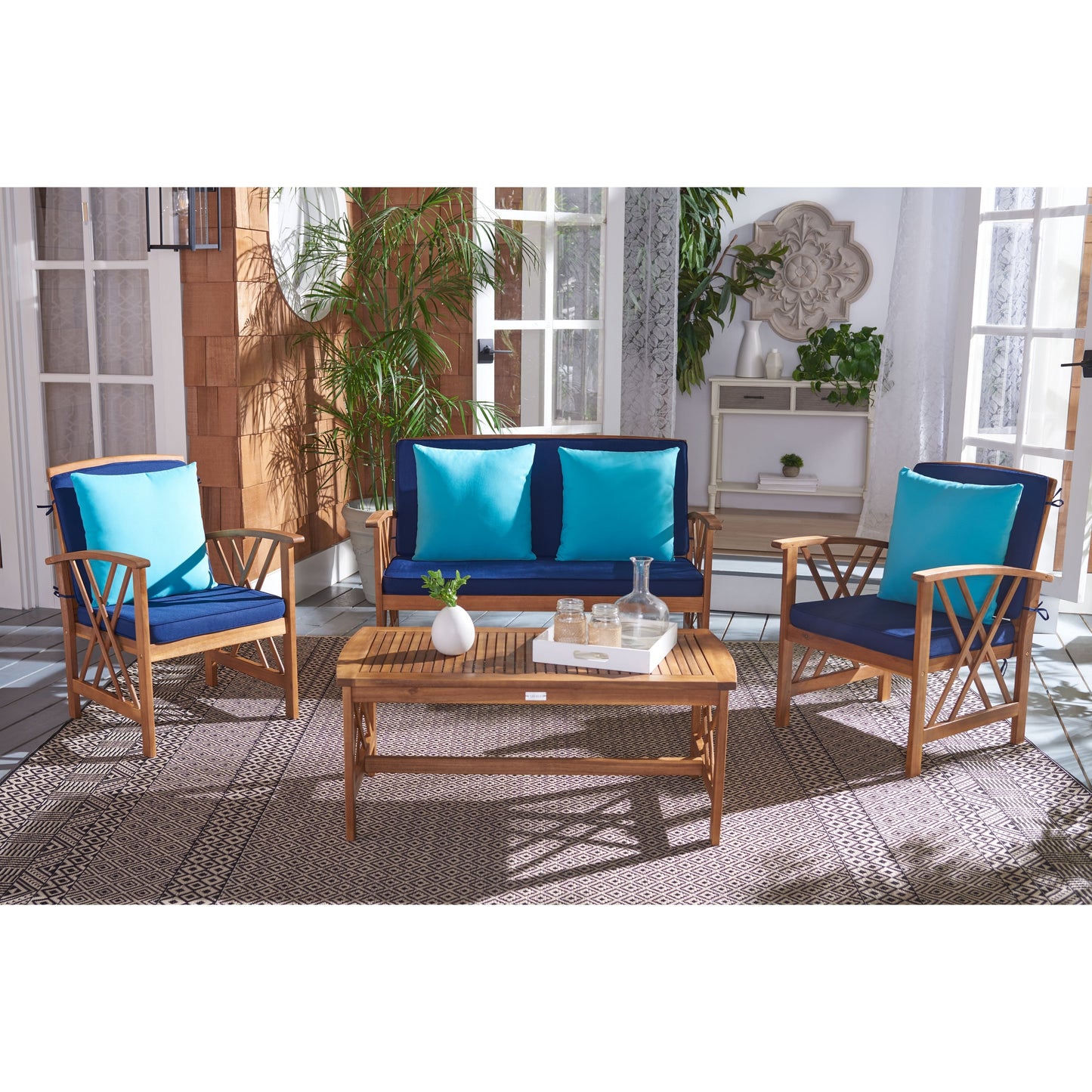 Ensemble de jardin d'extérieur Nayely 4 pièces en bois d'acacia massif SAFAVIEH - 47 L x 33 P x 26 H