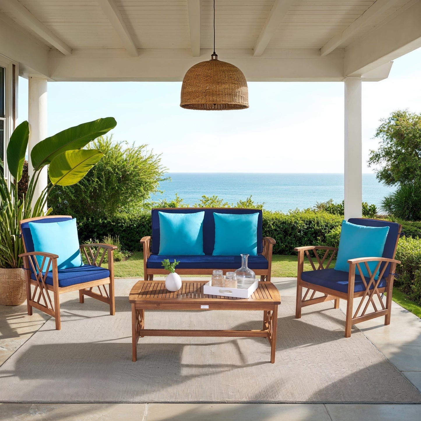 Ensemble de jardin d'extérieur Nayely 4 pièces en bois d'acacia massif SAFAVIEH - 47 L x 33 P x 26 H