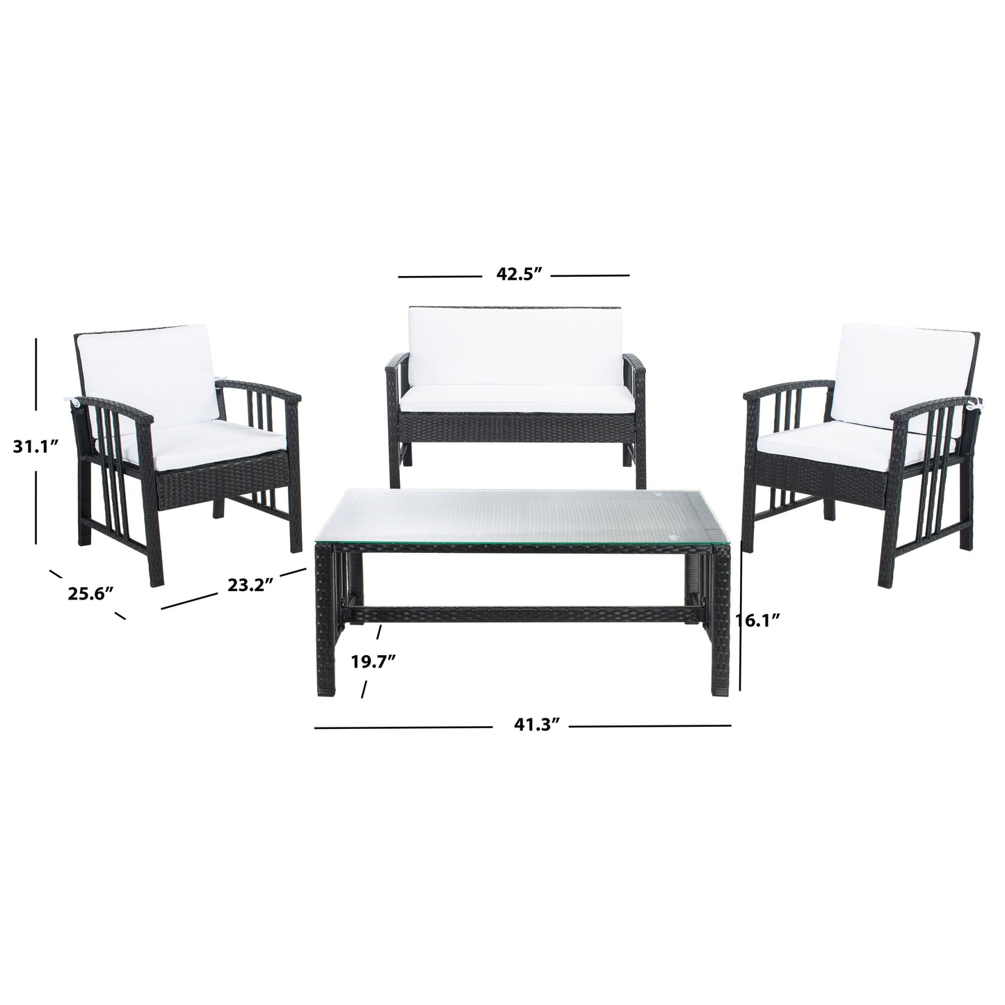 Ensemble de salon d'extérieur en osier SAFAVIEH Reslor 4 pièces - 43 l x 26 p x 31 h