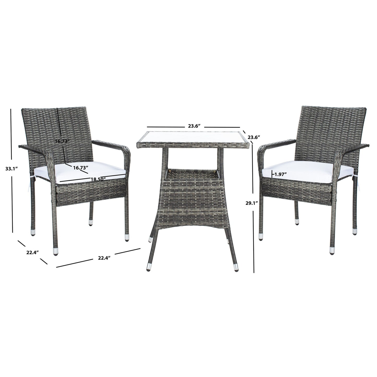 Ensemble bistrot d'extérieur Sheva 3 pièces SAFAVIEH - 24 l x 24 p x 33 h