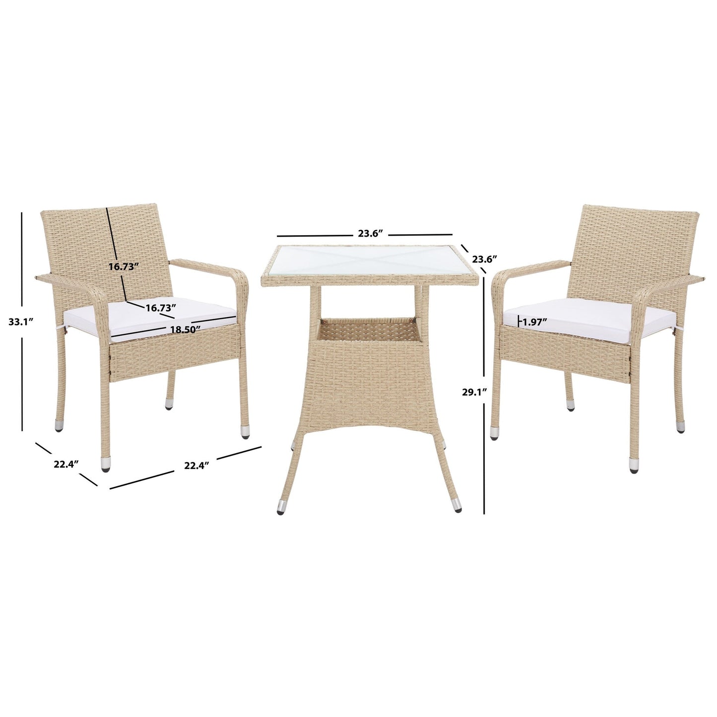 Ensemble bistrot d'extérieur Sheva 3 pièces SAFAVIEH - 24 l x 24 p x 33 h