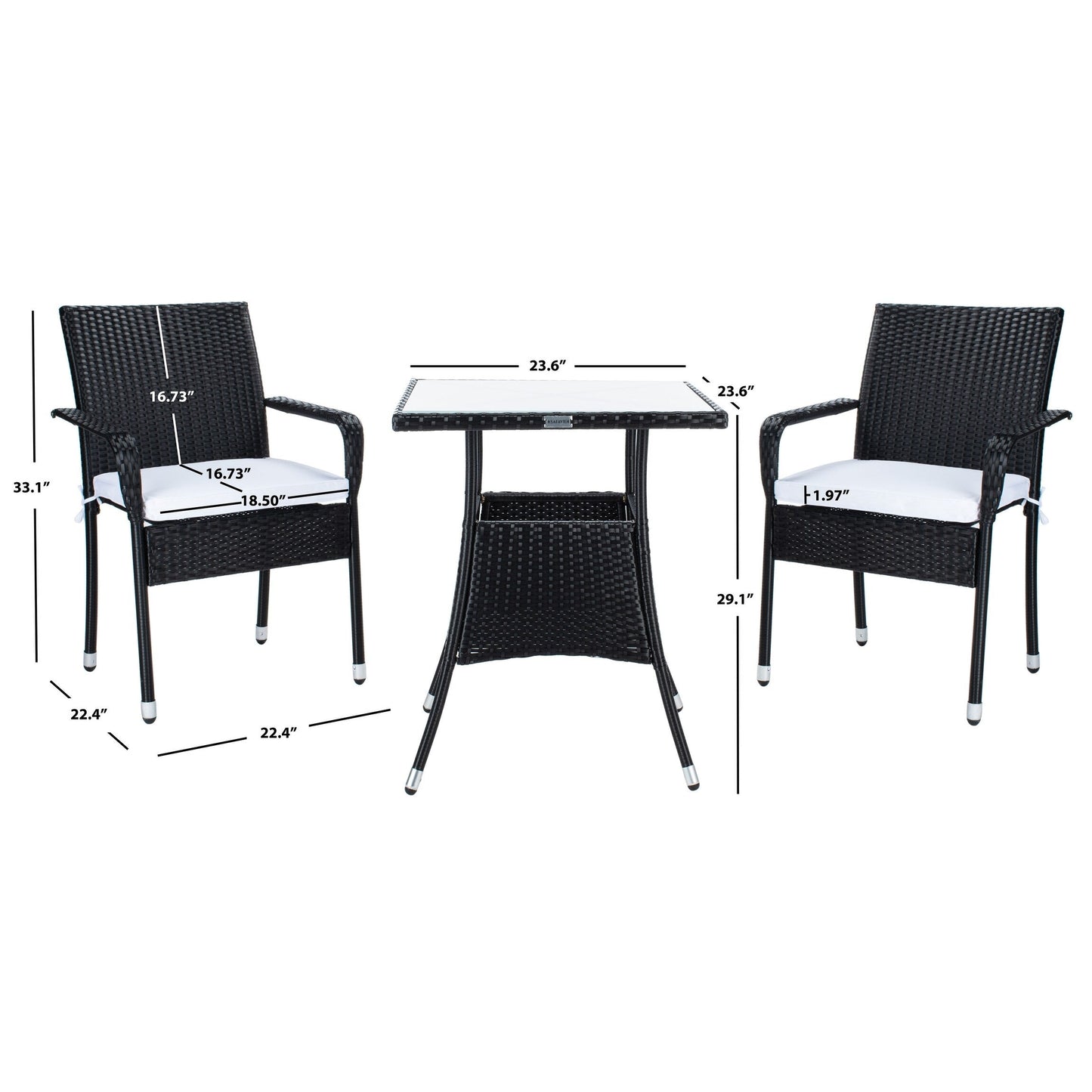 Ensemble bistrot d'extérieur Sheva 3 pièces SAFAVIEH - 24 l x 24 p x 33 h