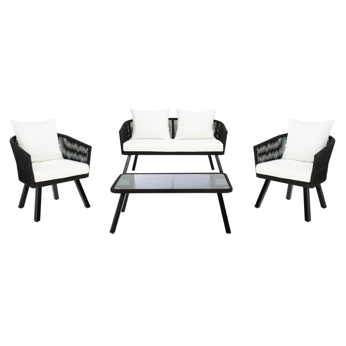 Ensemble de patio extérieur Sneh-Lata 4 pièces en corde SAFAVIEH - 54 L x 27 P x 26 H