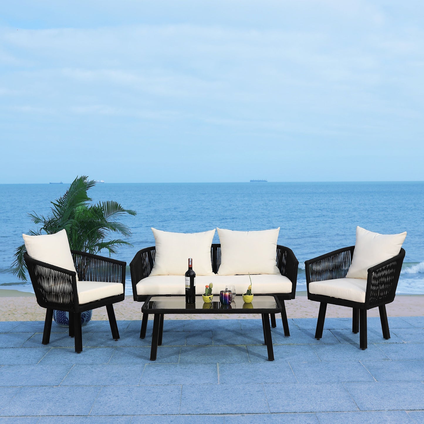 Ensemble de patio extérieur Sneh-Lata 4 pièces en corde SAFAVIEH - 54 L x 27 P x 26 H