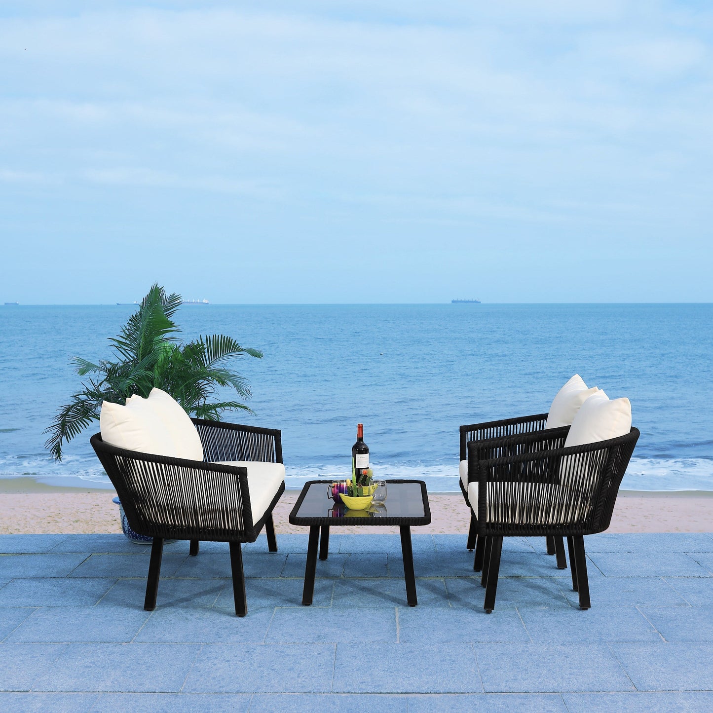 Ensemble de patio extérieur Sneh-Lata 4 pièces en corde SAFAVIEH - 54 L x 27 P x 26 H
