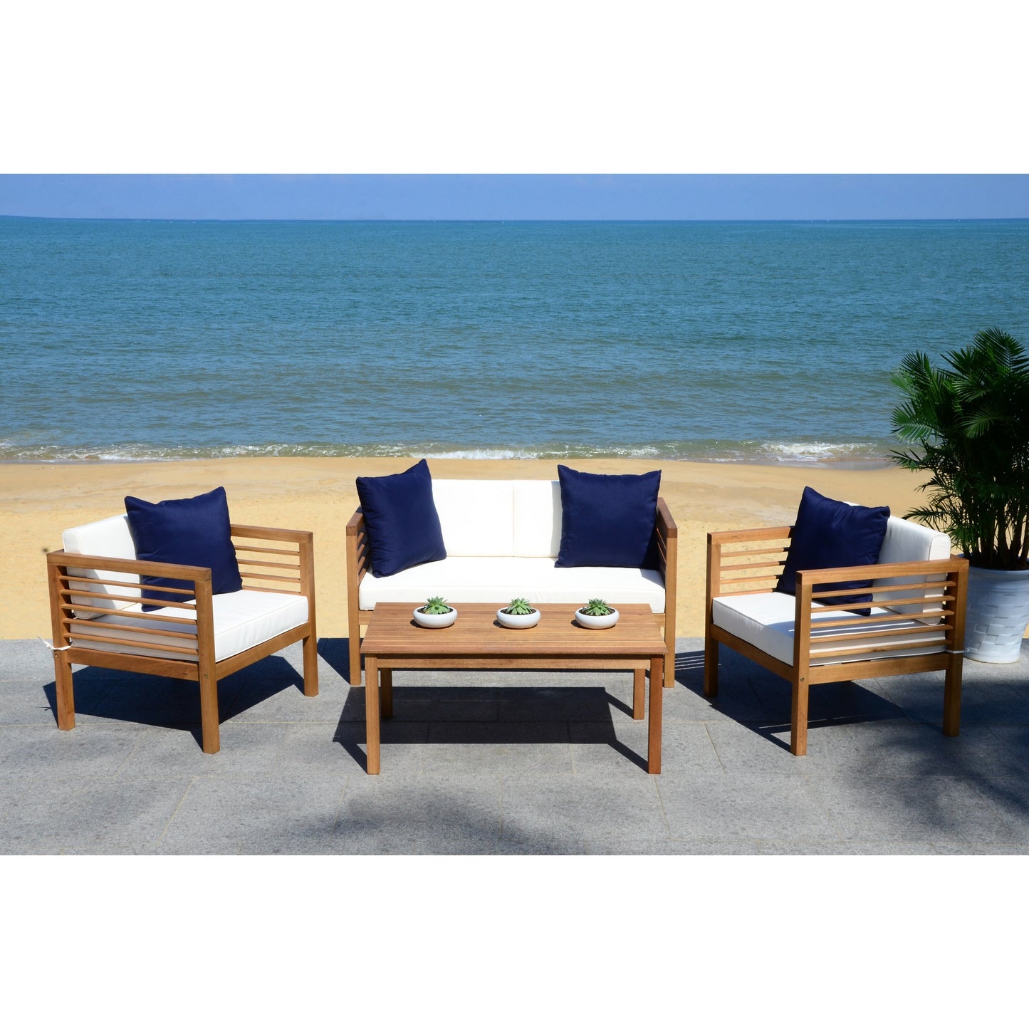 Ensemble de jardin d'extérieur SAFAVIEH Yoselin 4 pièces avec coussin décoratif – 51 L x 26 P x 26 H
