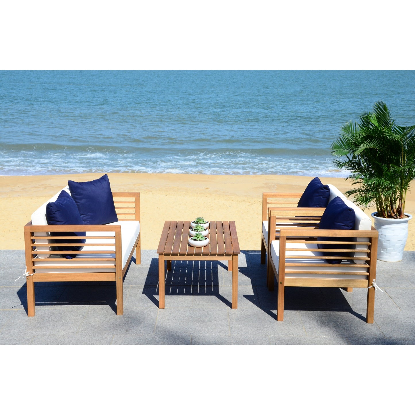 Ensemble de jardin d'extérieur SAFAVIEH Yoselin 4 pièces avec coussin décoratif – 51 L x 26 P x 26 H
