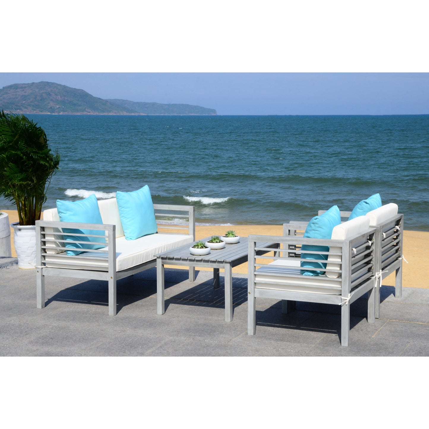 Ensemble de jardin d'extérieur SAFAVIEH Yoselin 4 pièces avec coussin décoratif – 51 L x 26 P x 26 H