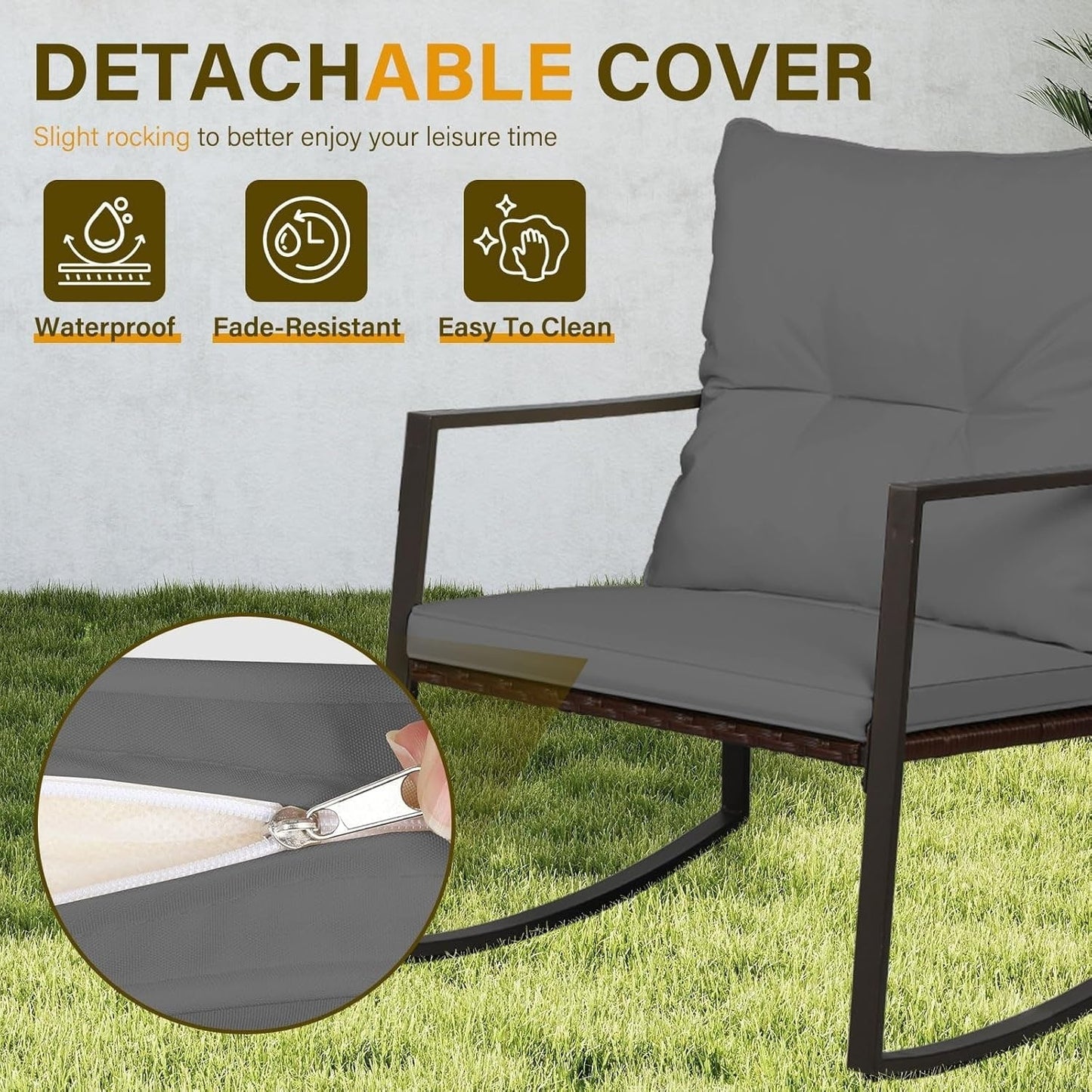 Ensemble bistro de conversation SUNCROWN 3 pièces avec chaises à bascule en osier marron/noir pour patio extérieur