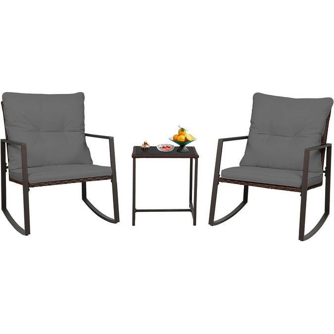 Ensemble bistro de conversation SUNCROWN 3 pièces avec chaises à bascule en osier marron/noir pour patio extérieur