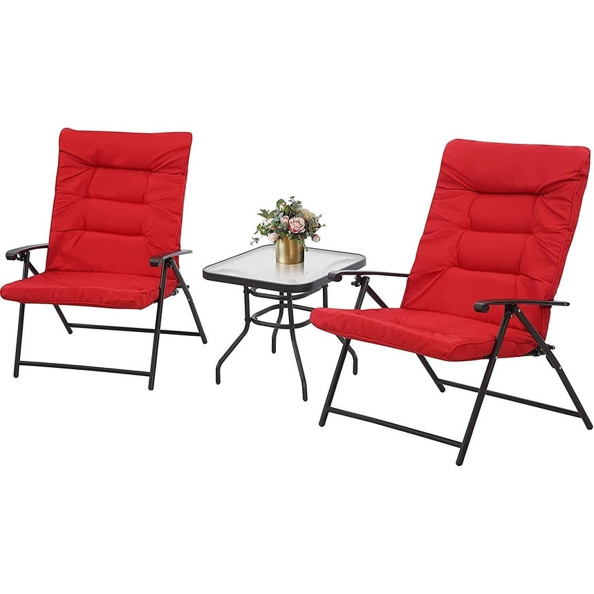 Ensemble bistrot 3 pièces avec chaises pliantes rembourrées pour patio extérieur SUNCROWN