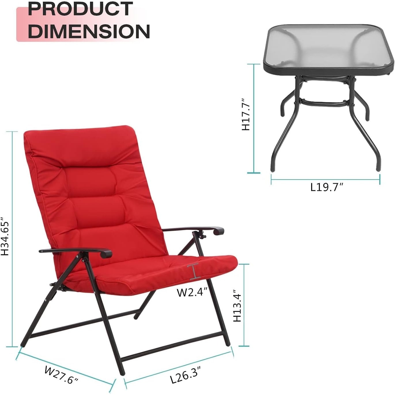Ensemble bistrot 3 pièces avec chaises pliantes rembourrées pour patio extérieur SUNCROWN