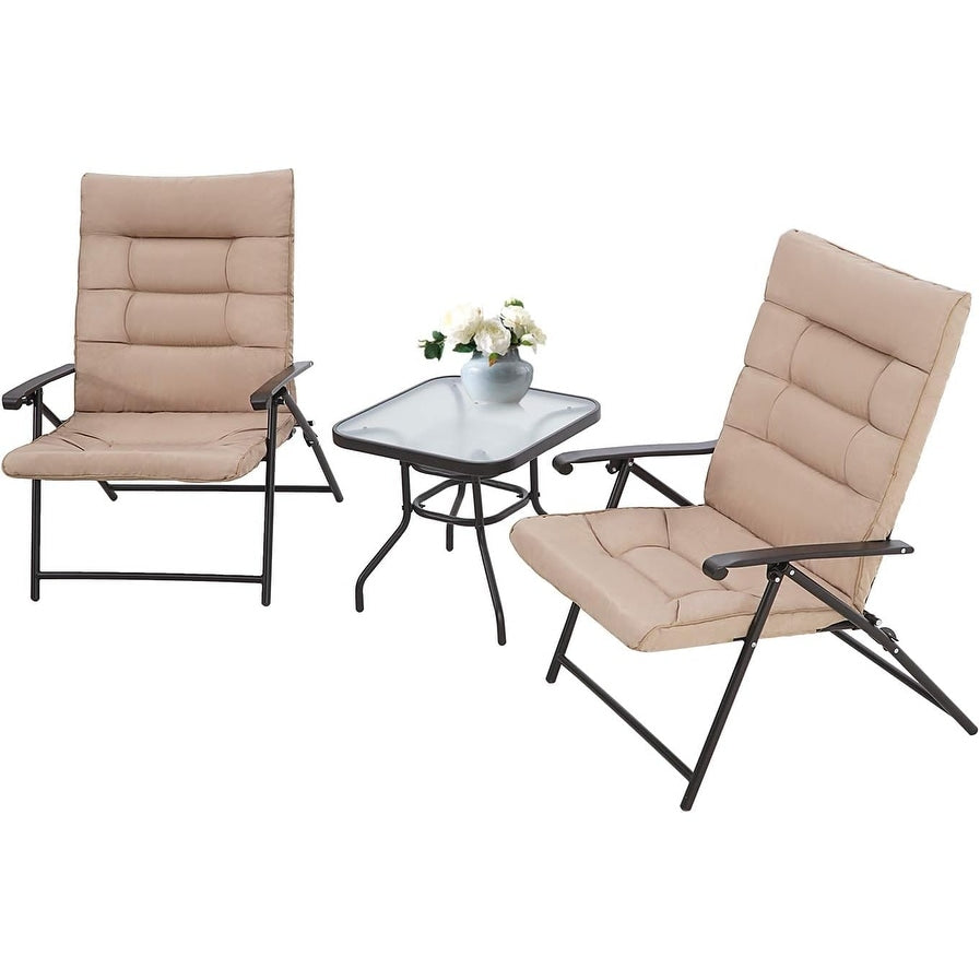 Ensemble bistrot 3 pièces avec chaises pliantes rembourrées pour patio extérieur SUNCROWN