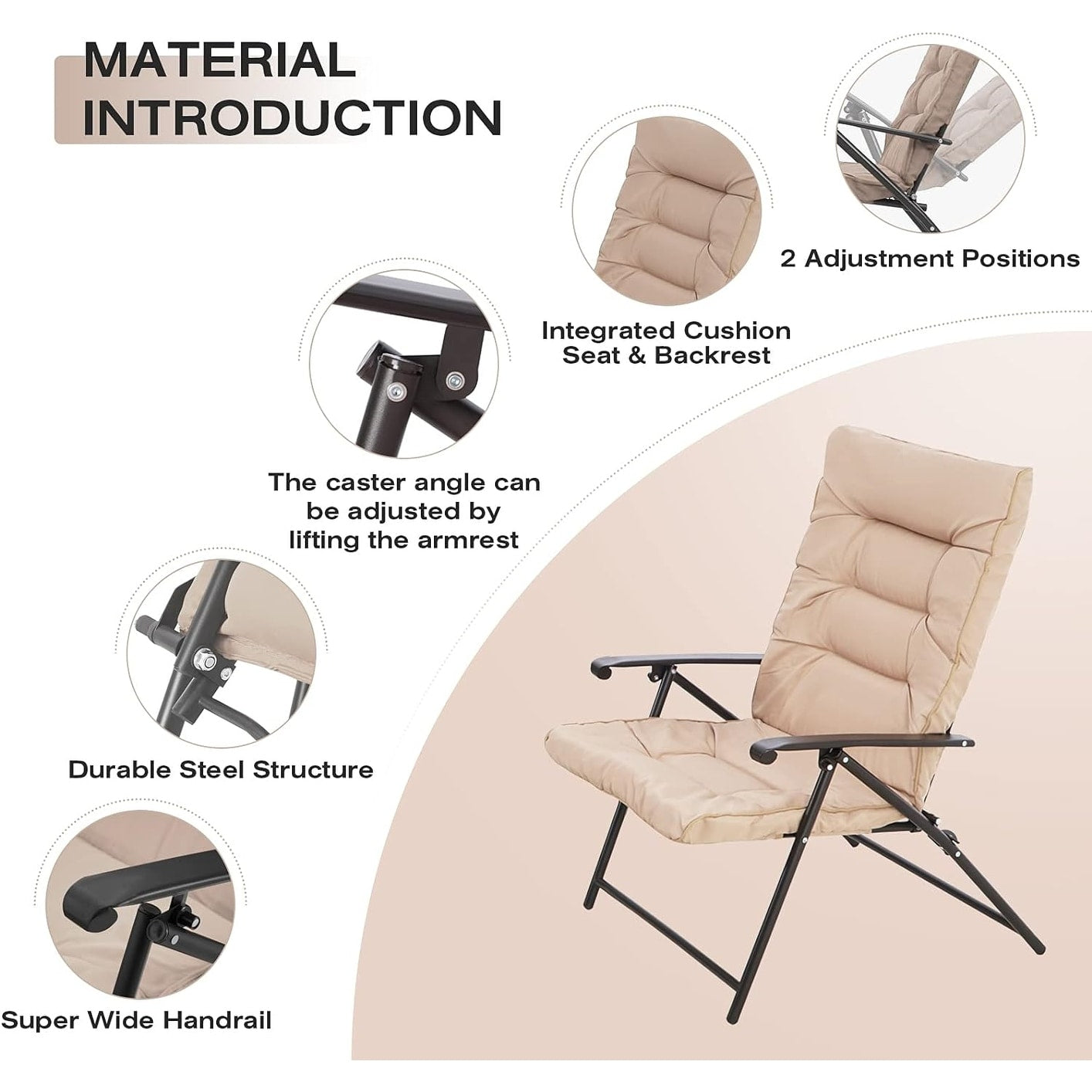 Ensemble bistrot 3 pièces avec chaises pliantes rembourrées pour patio extérieur SUNCROWN