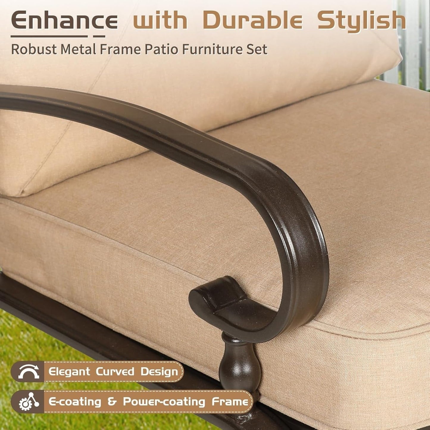 Ensemble de meubles de patio extérieur SUNCROWN 5 pièces, banc de jardin et 2 chaises à ressorts avec 2 tables basses