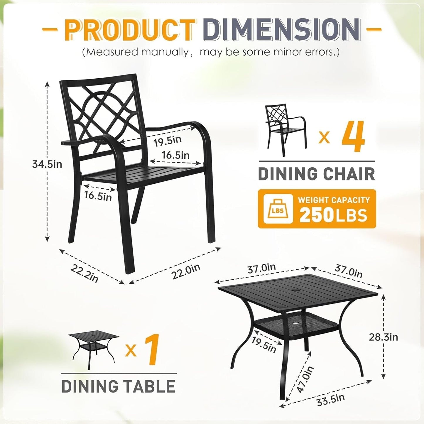 Ensemble de salle à manger d'extérieur SUNCROWN 5/7 pièces en acier, table à lattes en métal et chaises empilables, cadre enduit de poudre