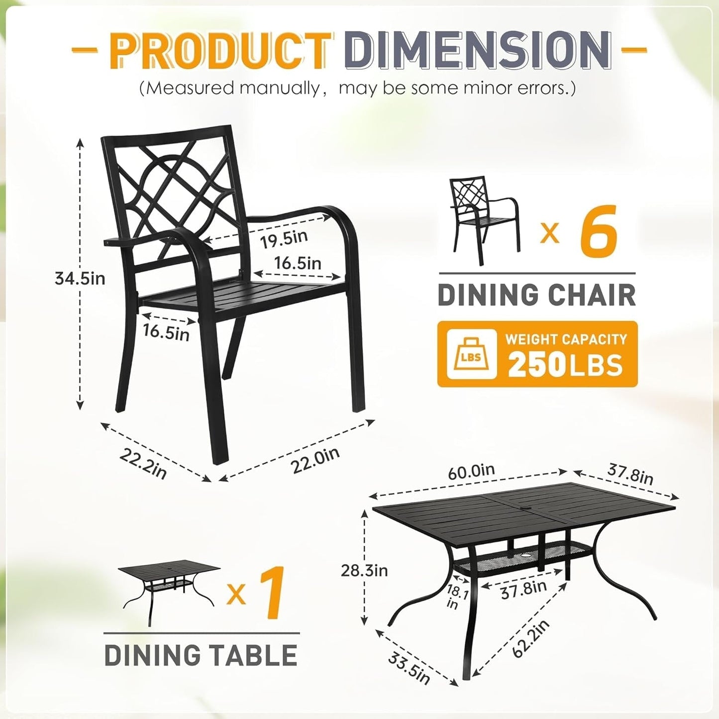 Ensemble de salle à manger d'extérieur SUNCROWN 5/7 pièces en acier, table à lattes en métal et chaises empilables, cadre enduit de poudre