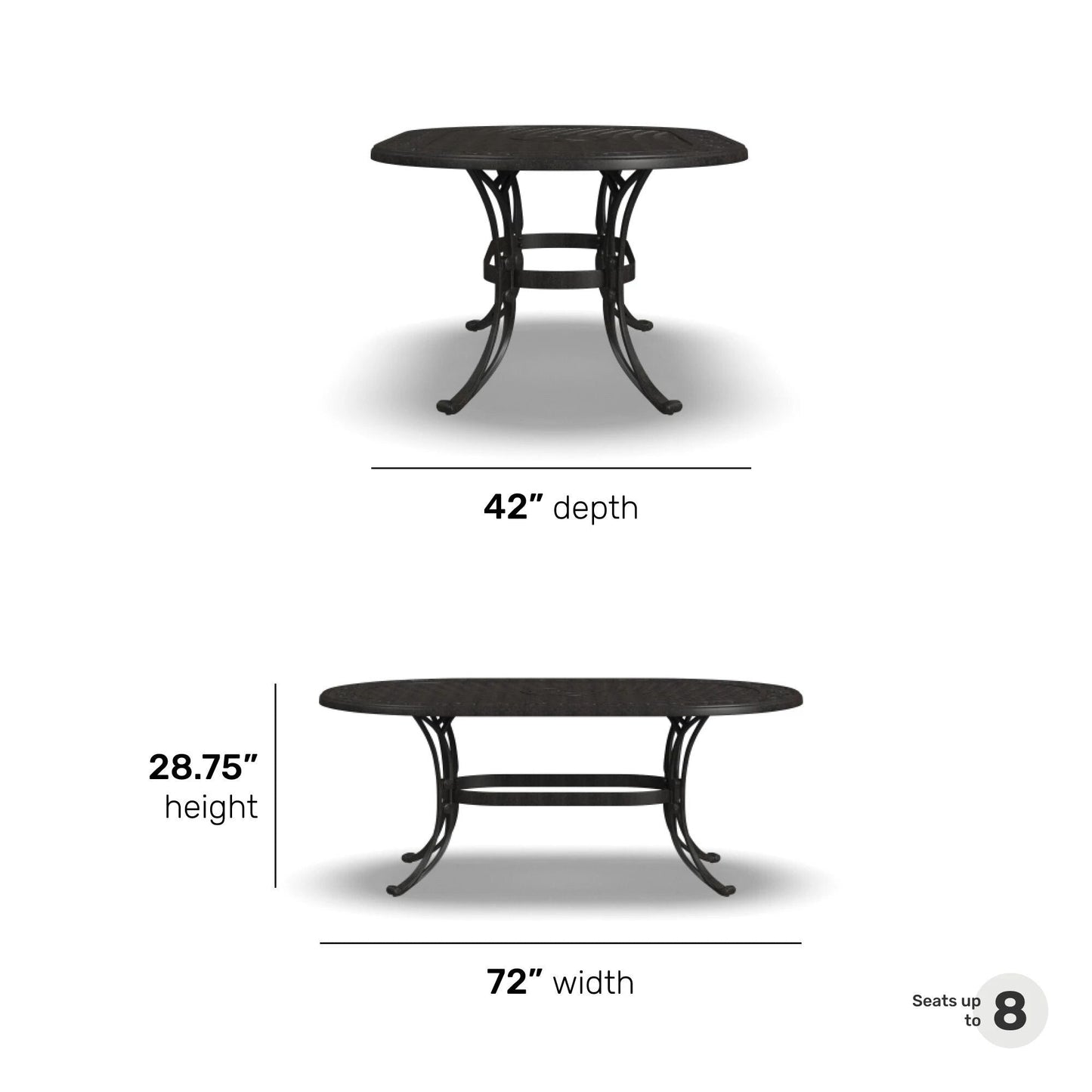 Ensemble de salle à manger d'extérieur en aluminium bronze Sanibel 7 pièces avec table à manger ovale de 72 pouces et six fauteuils par Homestyles