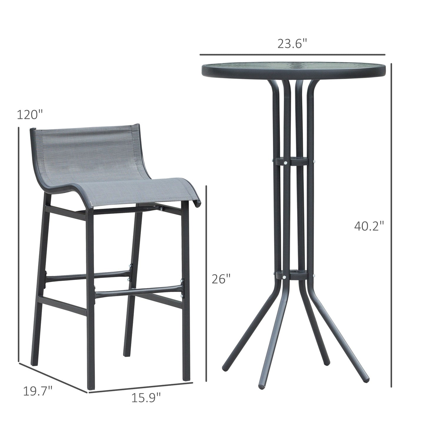 Ensemble de 3 tables et chaises de bistrot pour patio extérieur Santa Barbra par Havenside Home