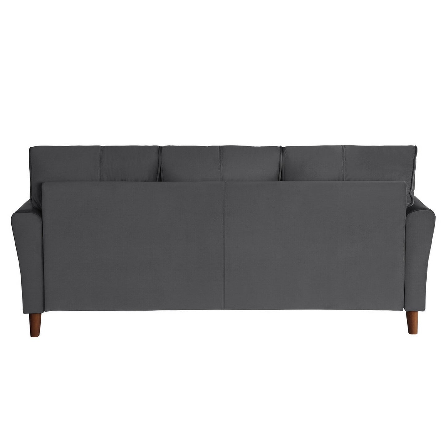 Canapé Sarah 80 pouces, velours gris, capitonnage surpiqué, coussins réversibles