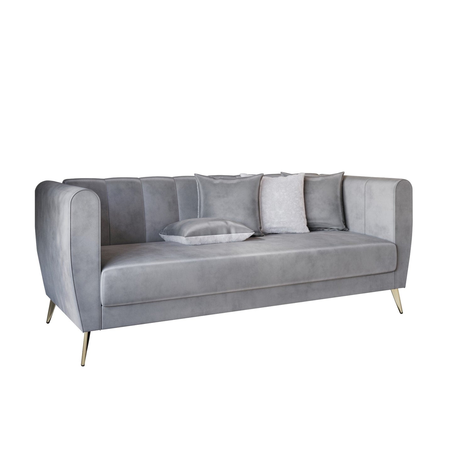 Canapé 3 places en velours Scarlett à accoudoirs évasés et 4 coussins décoratifs