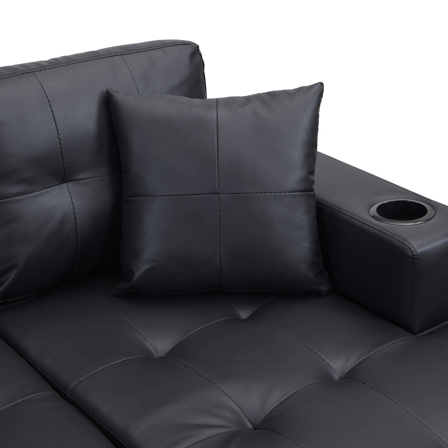 Ensemble de canapés sectionnels pour salon avec chaise longue en L, porte-gobelet et chaise longue gauche ou droite moderne 4 places (NOIR)
