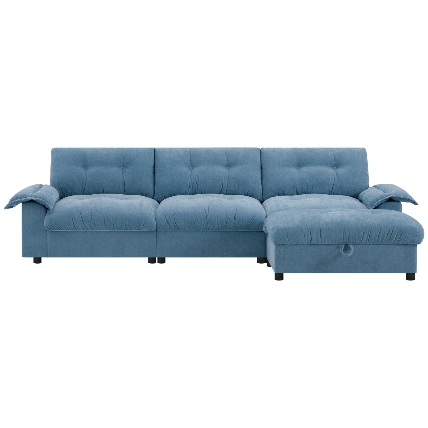 Canapé sectionnel en L avec accoudoirs multifonctionnels, chargeur double port, porte-gobelet, poches de rangement latérales, coussin moelleux